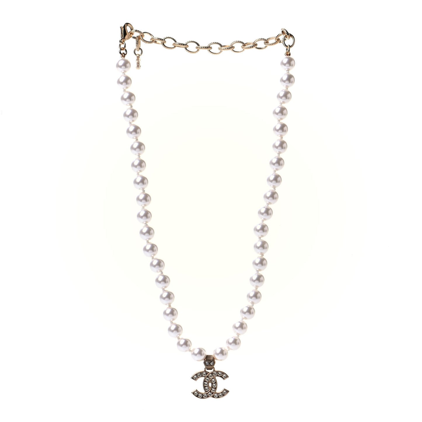 Pearl Crystal CC Short Necklace Gold
