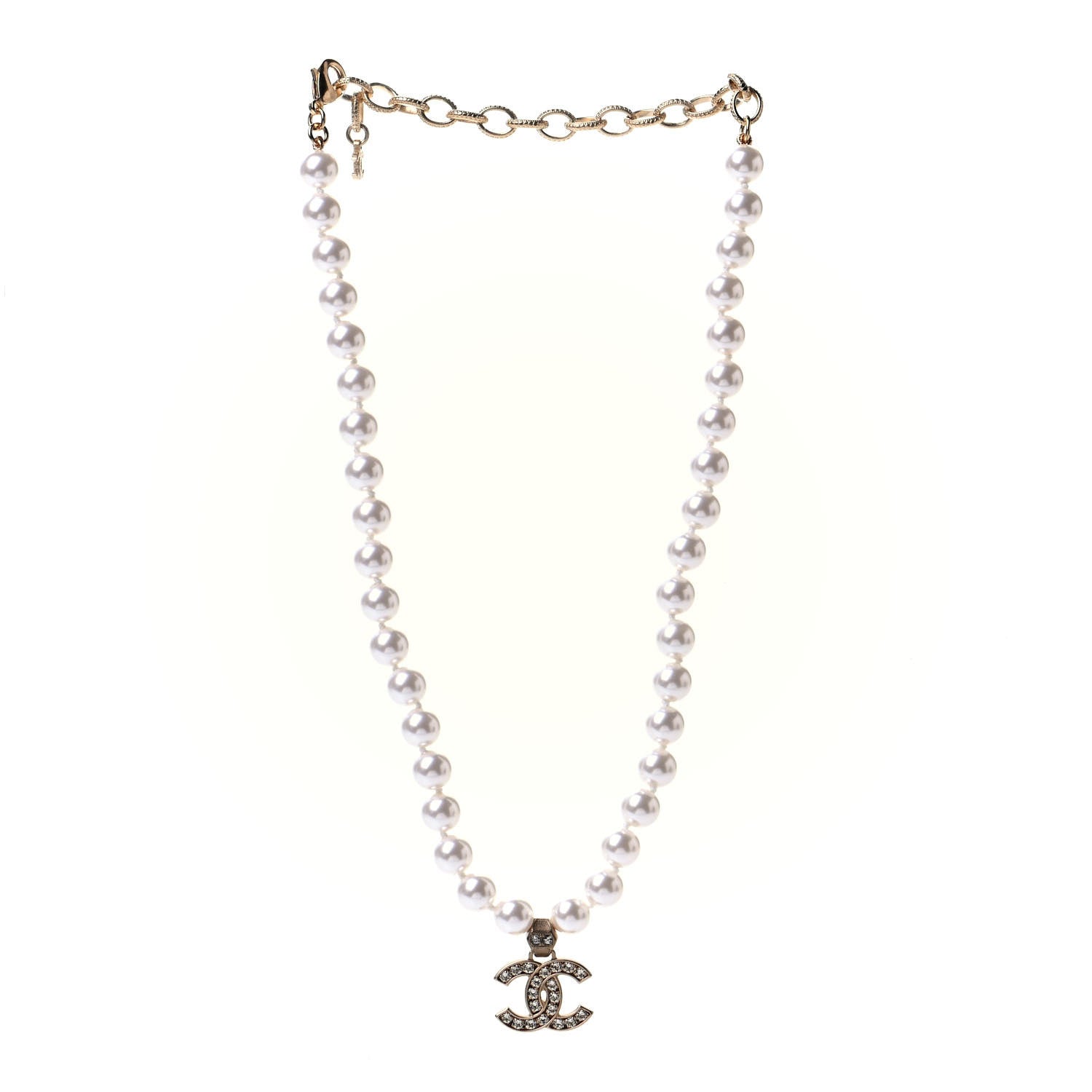Chanel Pearl Crystal CC Short Necklace Gold 2 of 4