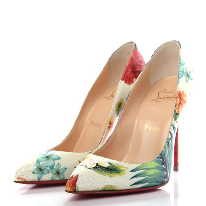 Christian Louboutin Crackled Calfskin Hawaiian Print Pigalle Follies 100 Pumps 36 White 3 of 10