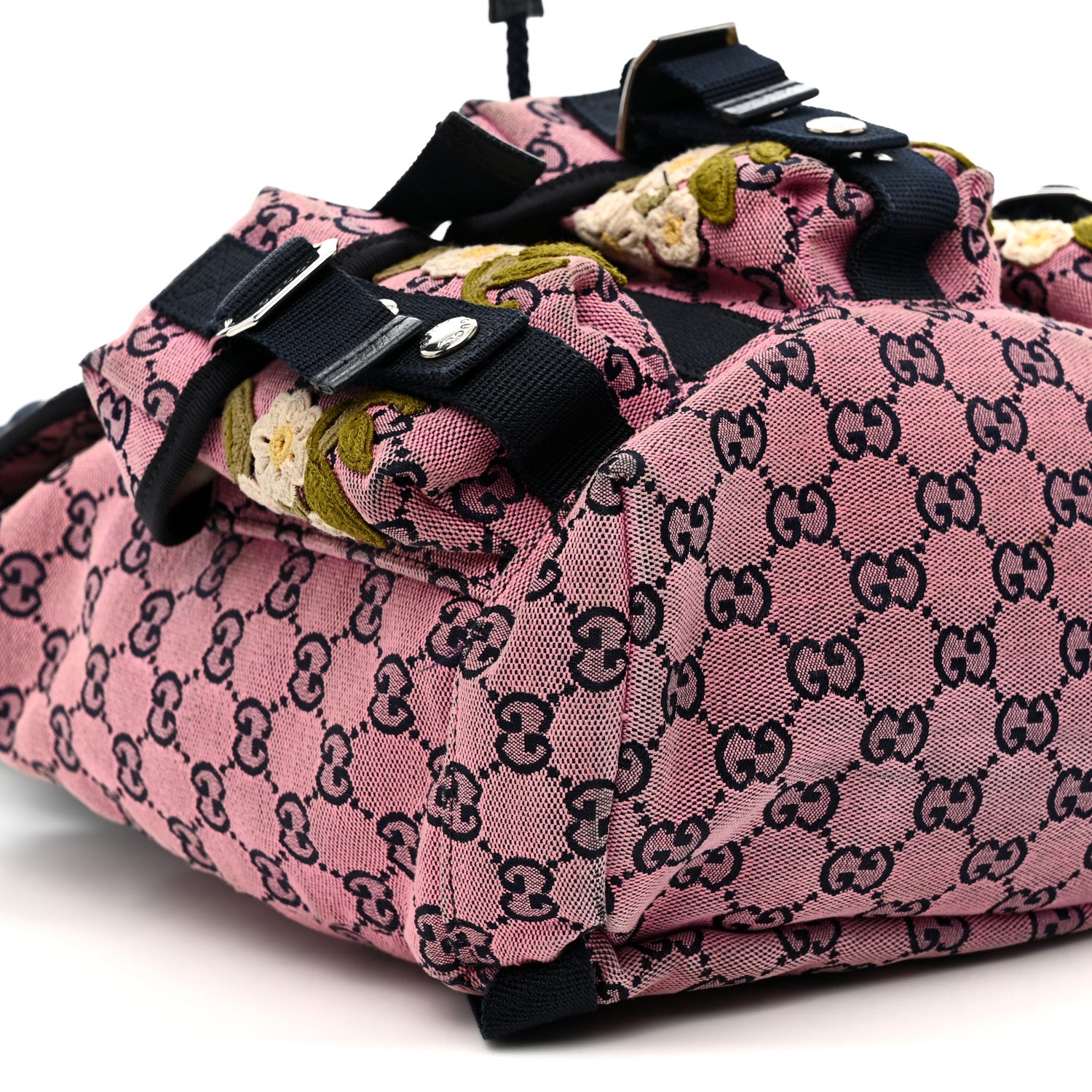 Gucci Monogram Multicolor Floral Embroidered Large Retro Interlocking G Three Pocket Backpack Pink Blue Multicolor 9 of 10