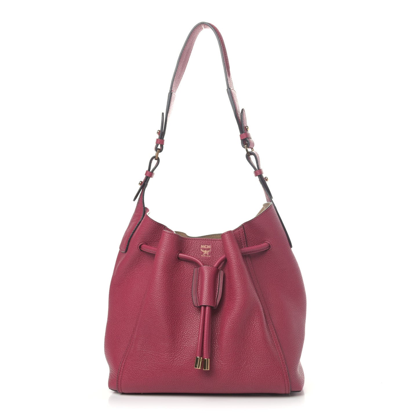 Grained Calfskin Milla Drawstring Bucket Bag Fuchsia
