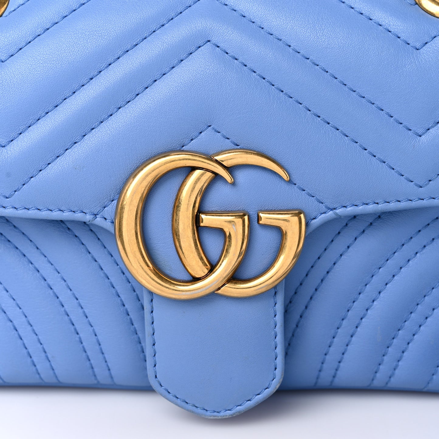 Calfskin Matelasse Mini GG Marmont Shoulder Bag Clear Sky Blue
