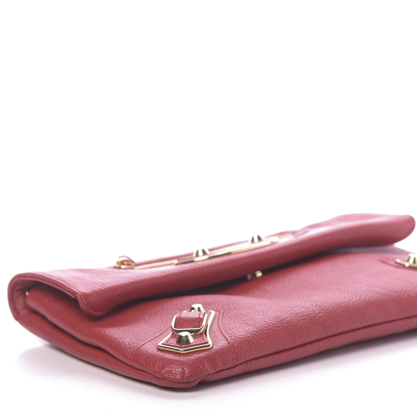 Chevre Gold Metallic Edge Hardware Envelope Clutch Rouge Grenade
