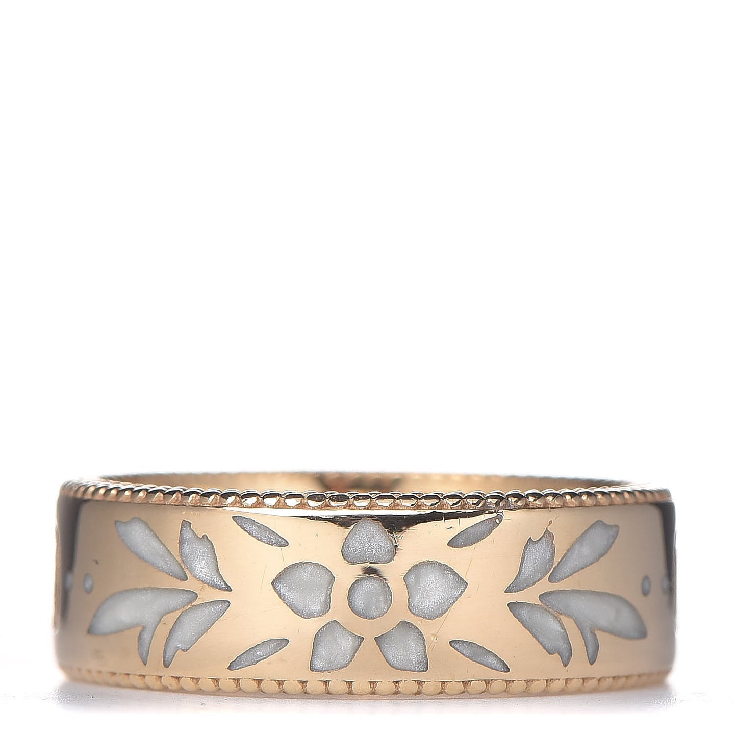 18K Yellow Gold Enamel Wide Icon Blooms Ring 52 6