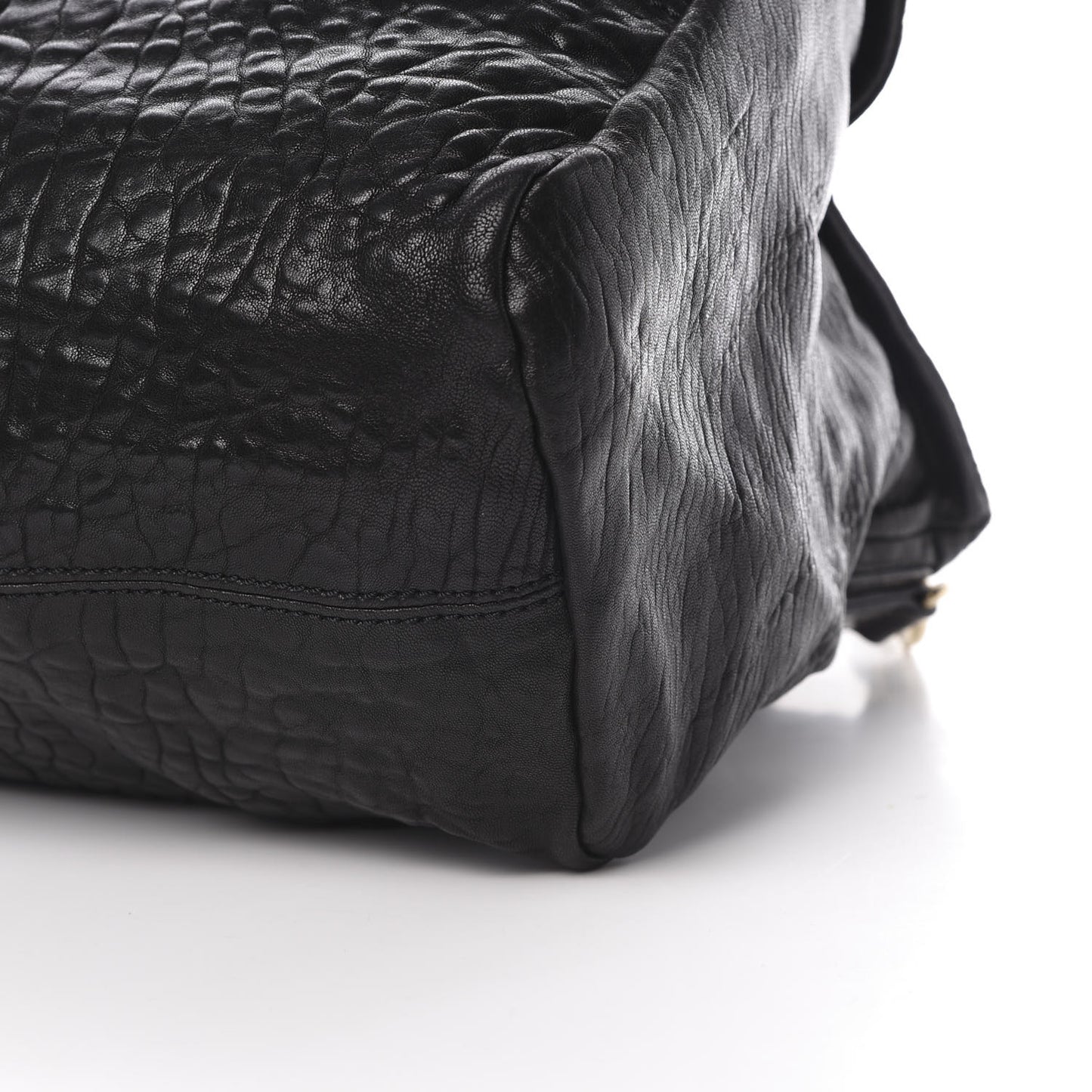 Pebbled Sheepskin Calfskin Crocodile Embossed Large Pandora Black
