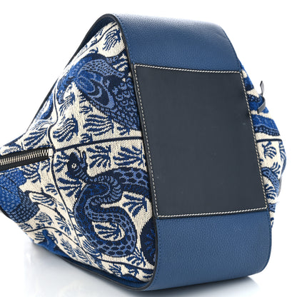 Loewe Calfskin Canvas Embroidered Small Hammock Shoulder Bag Blue 9 of 13