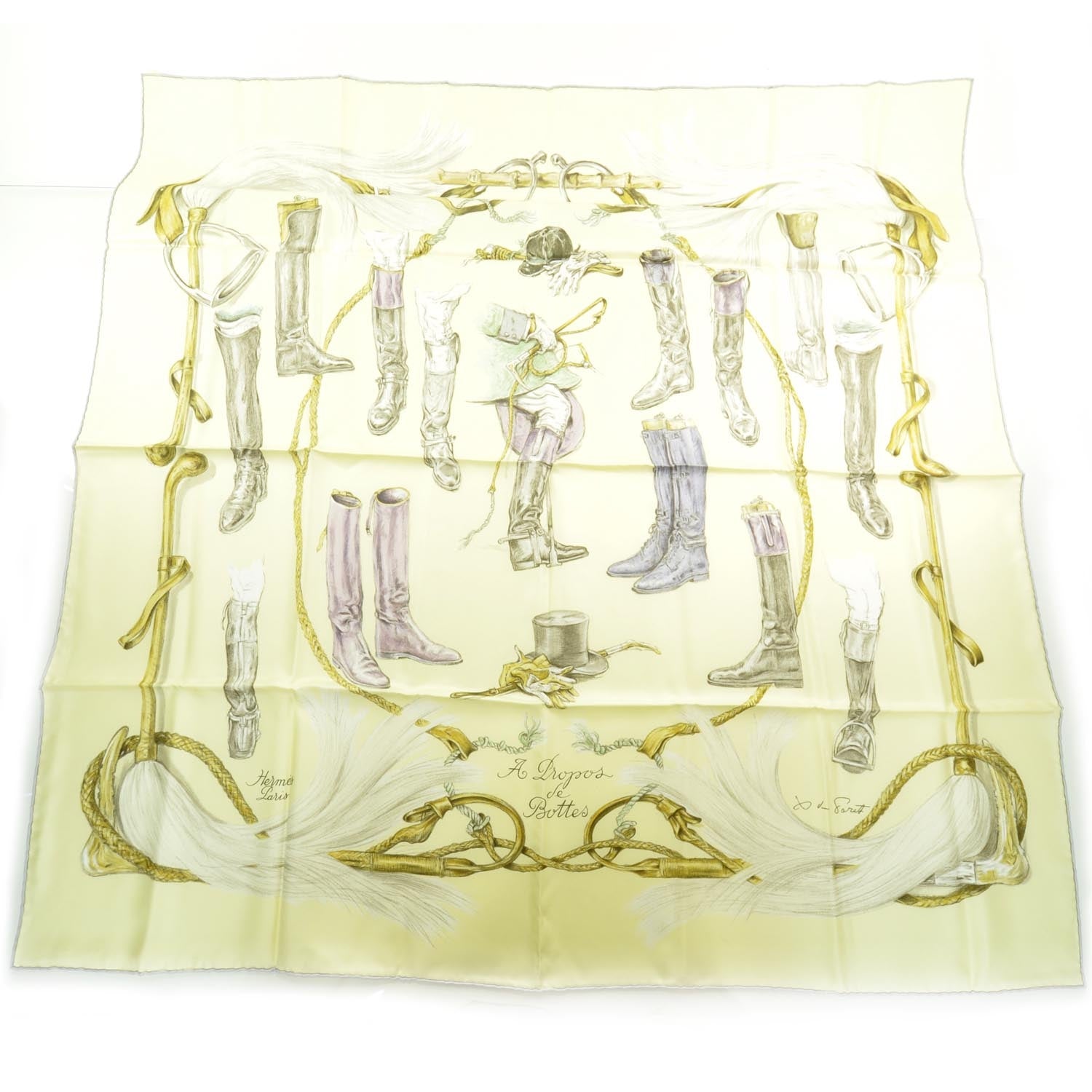 Hermes Silk A Propos de Bottes Scarf 90 Jaune 1 of 8