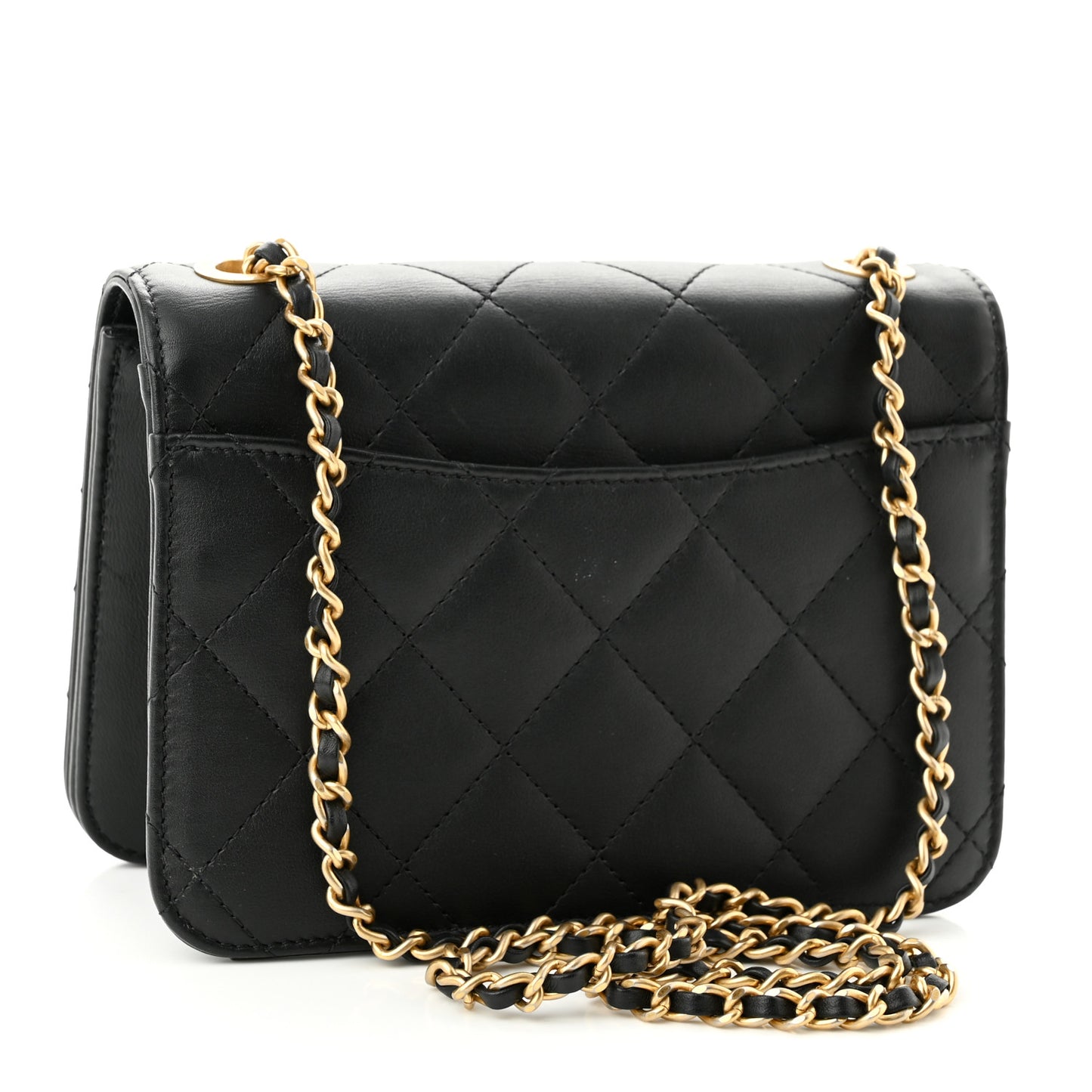 Calfskin Quilted Crystal Pearl Small Flap Bag Black