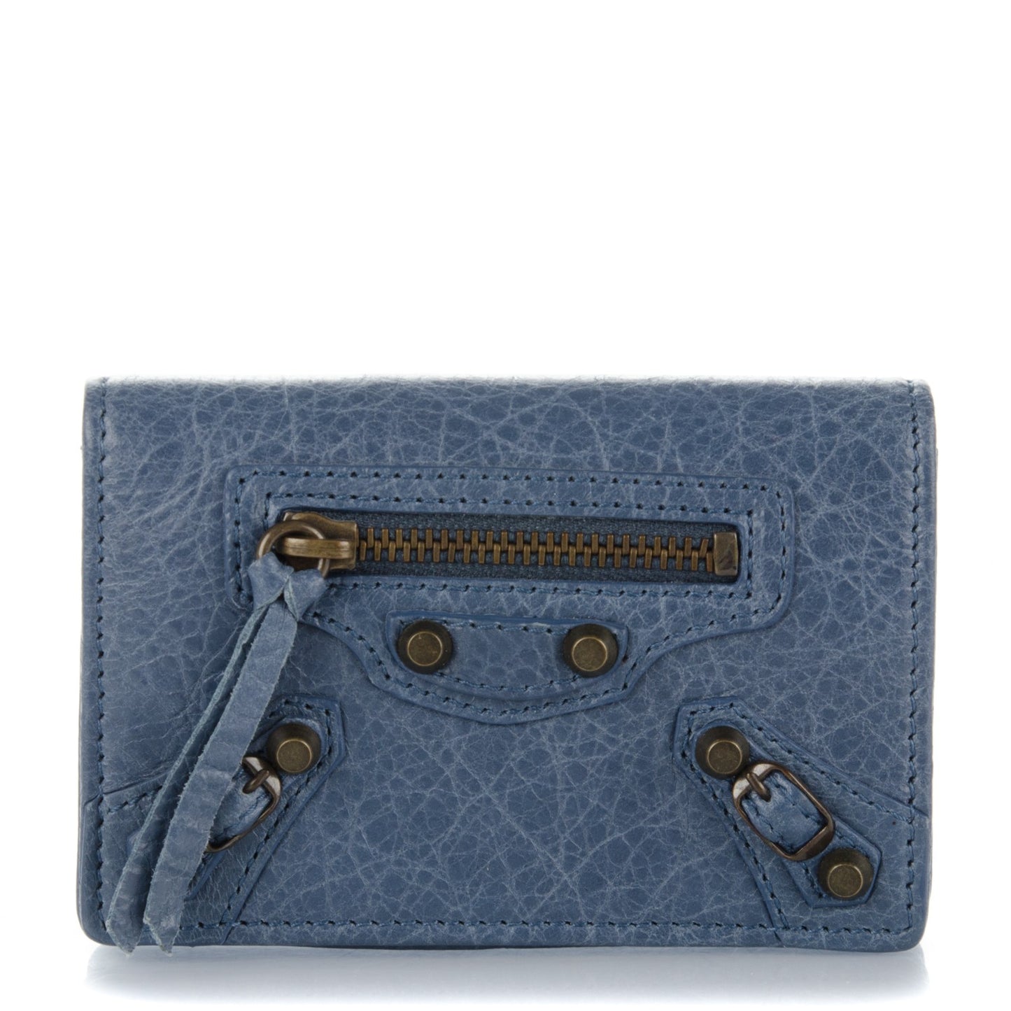 Agneau Classic Hardware Card Case Bleu Persan