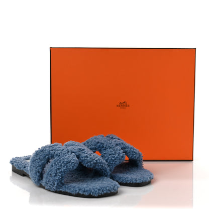 Hermes Woolskin Oran Sandals 39 Bleu 8 of 8