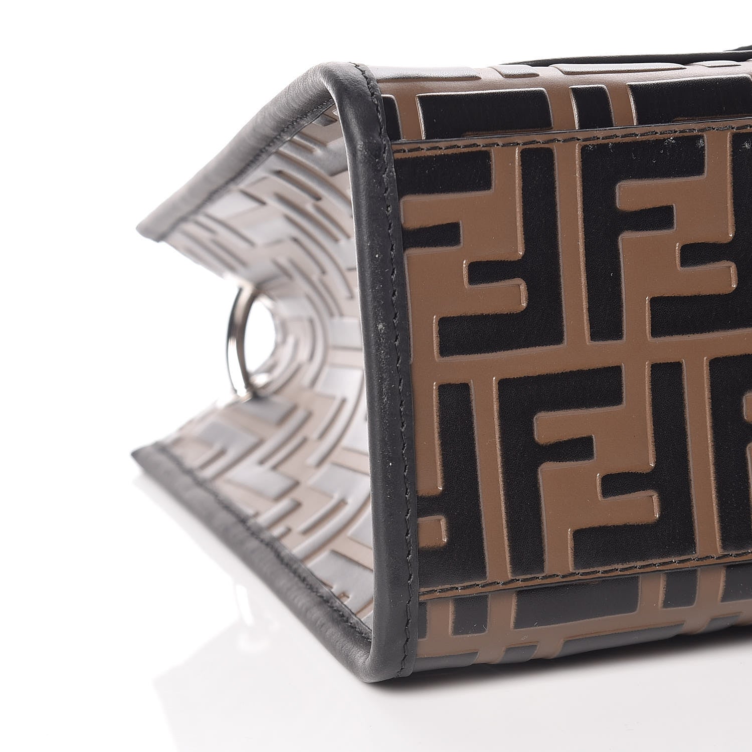 Fendi Vitello Century Wicker Bi-Color FF 1974 Embossed Small Runaway Shopper Tote Maya Black 8 of 9