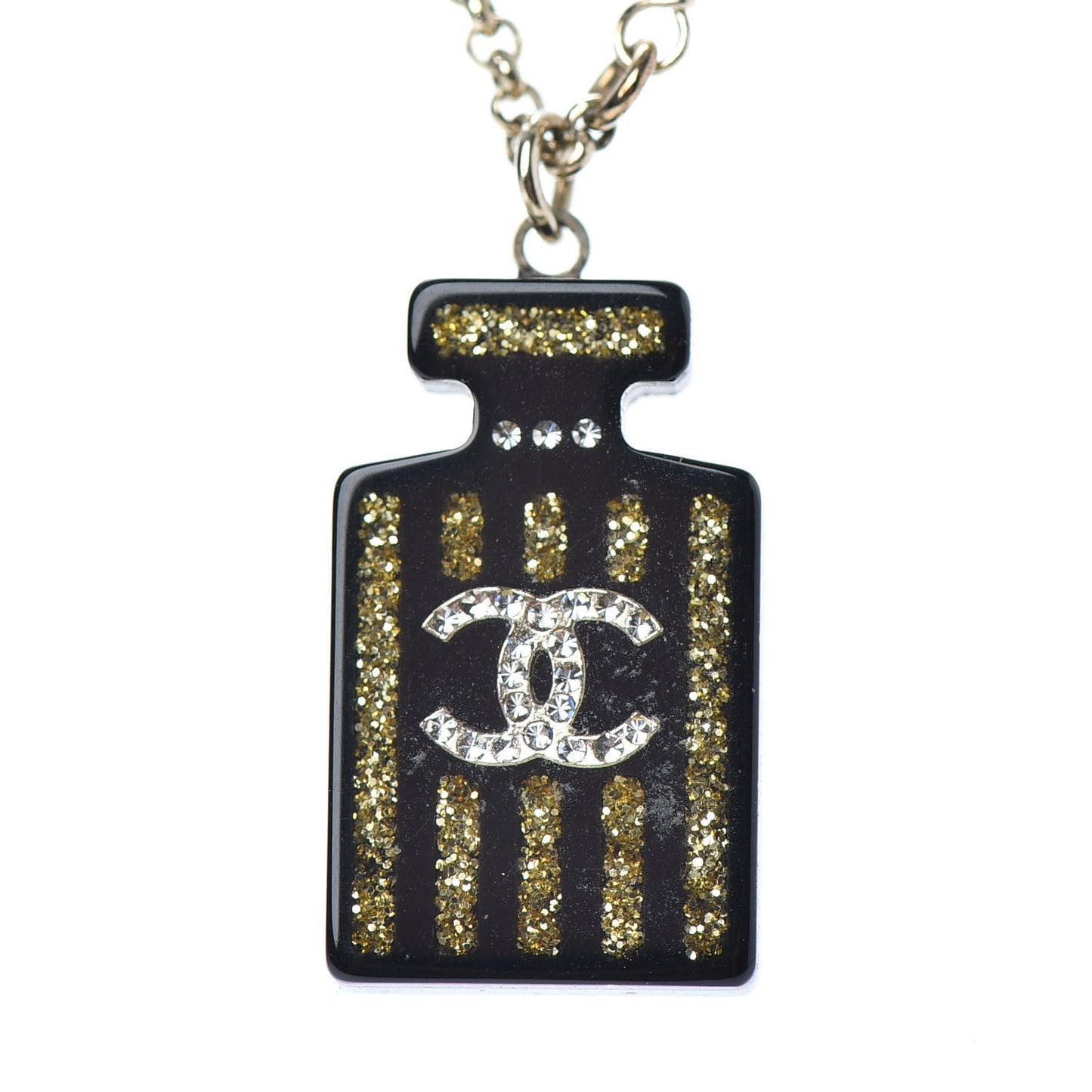 Resin Strass Perfume Bottle CC Necklace Black Gold