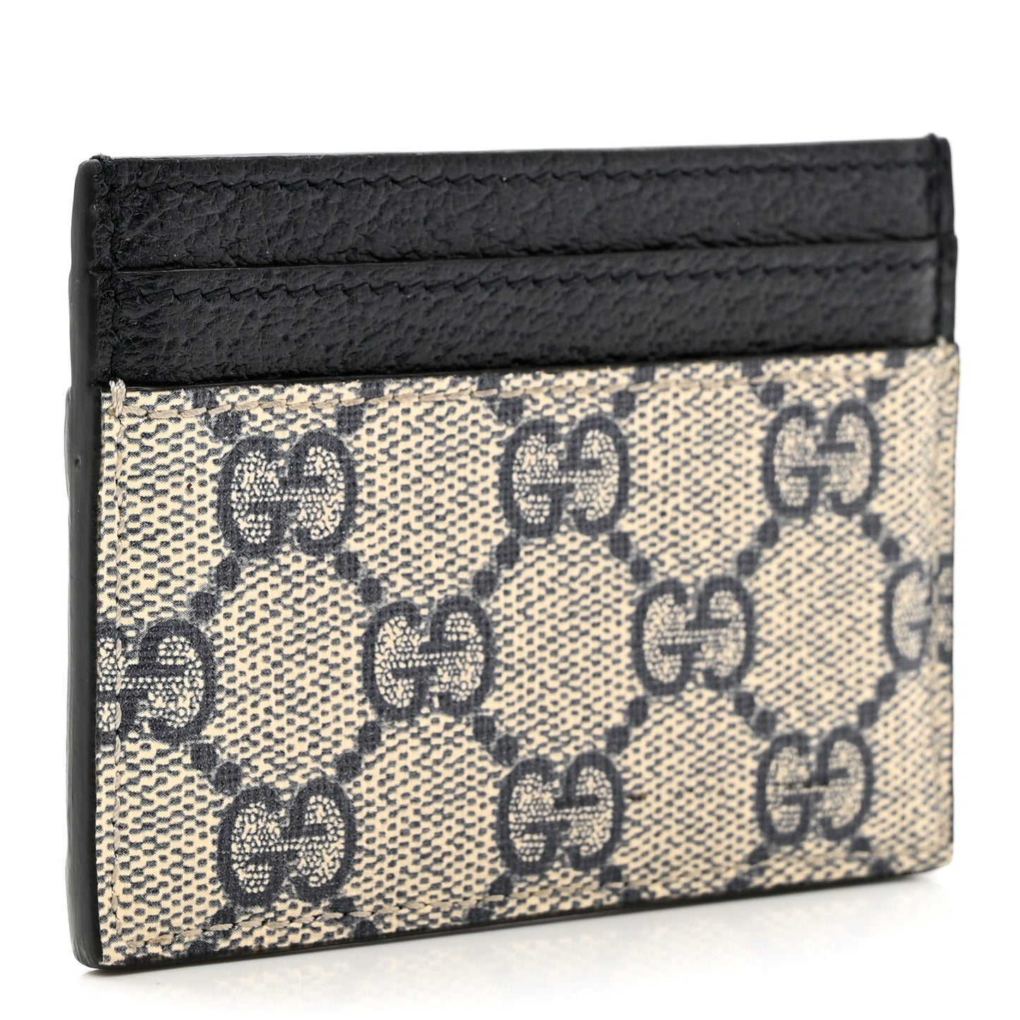 GG Supreme Monogram Textured Dollar Calfskin Web Ophidia Card Holder Beige Blue