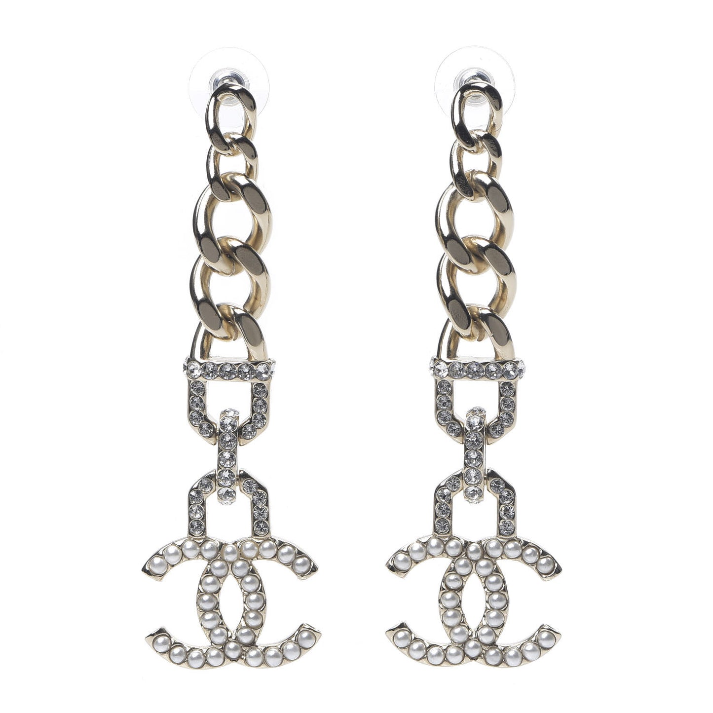 Metal Crystal CC Vendome CC Dangle Earrings Gold