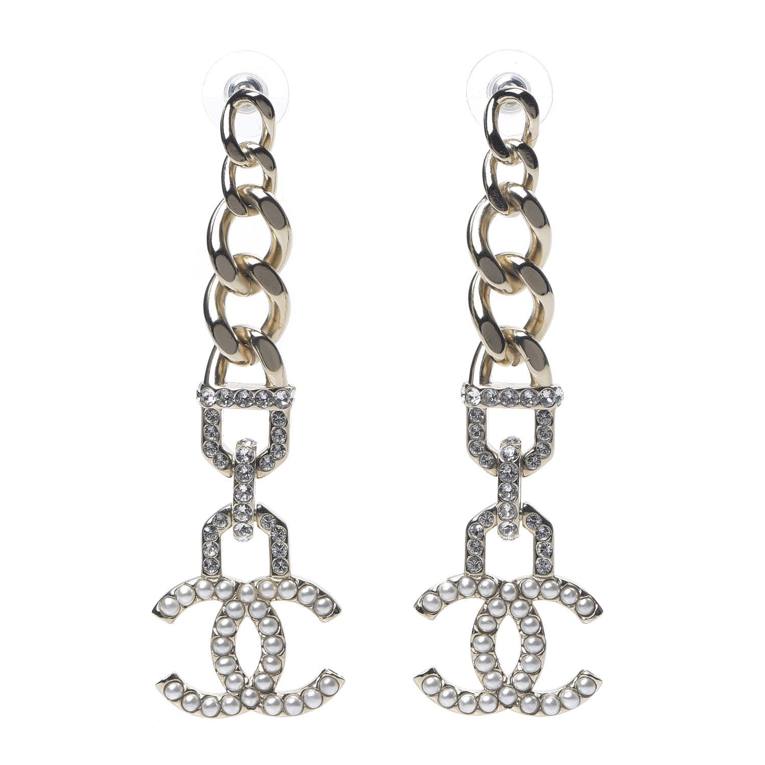 Chanel Metal Crystal CC Vendome CC Dangle Earrings Gold 1 of 5
