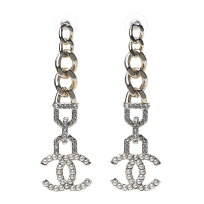 Chanel Metal Crystal CC Vendome CC Dangle Earrings Gold 1 of 5