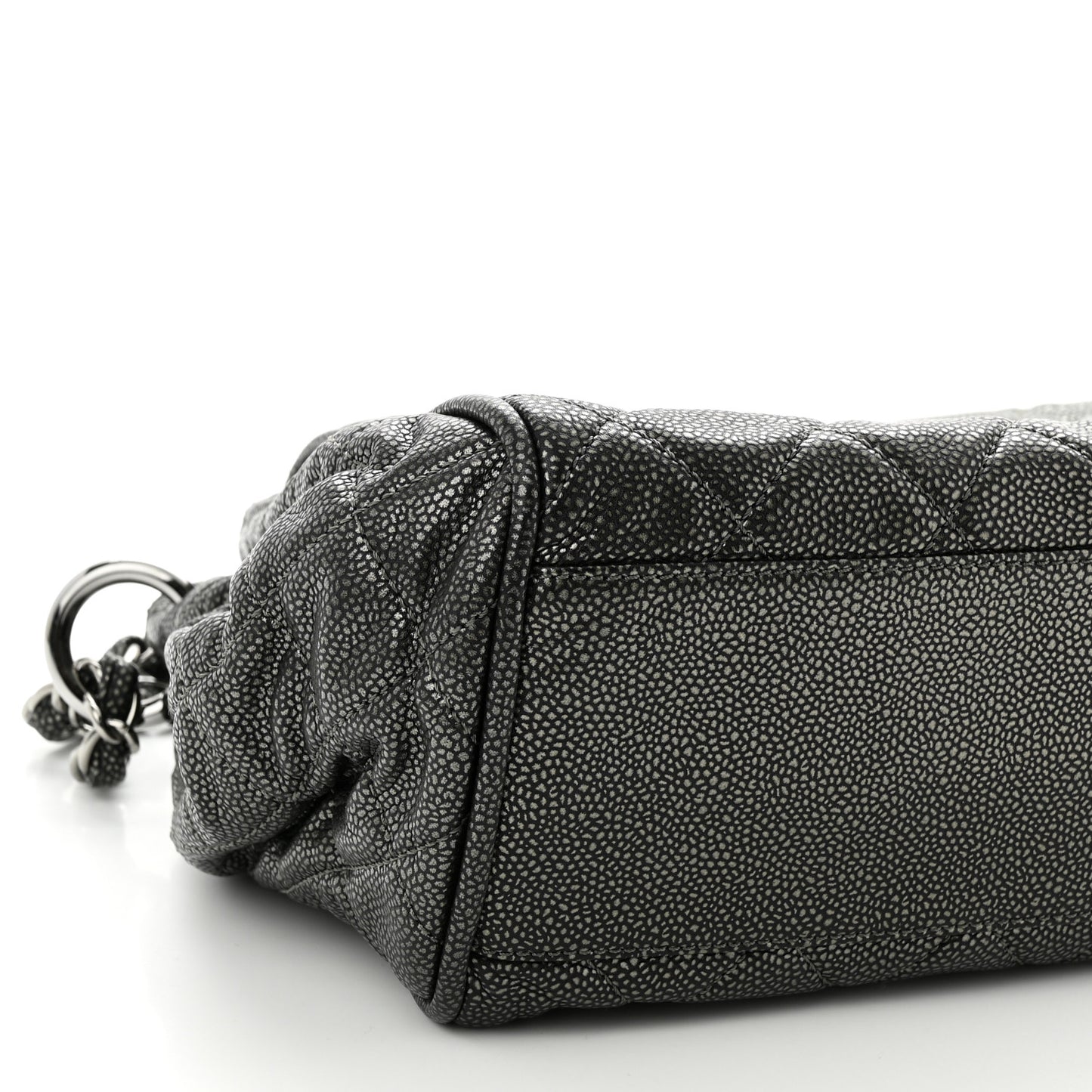Metallic Caviar Quilted Timeless Accordion Flap Dark Silver