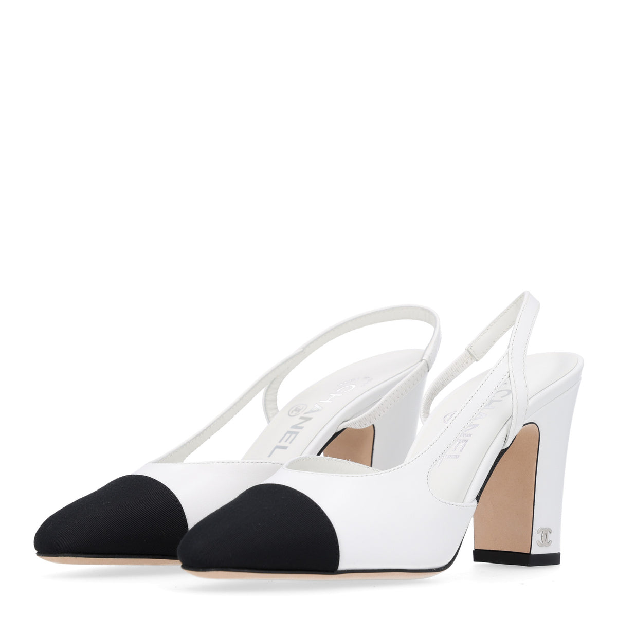 Chanel Lambskin Grosgrain Cap Toe CC Slingback Pumps 36 White Black 4 of 10