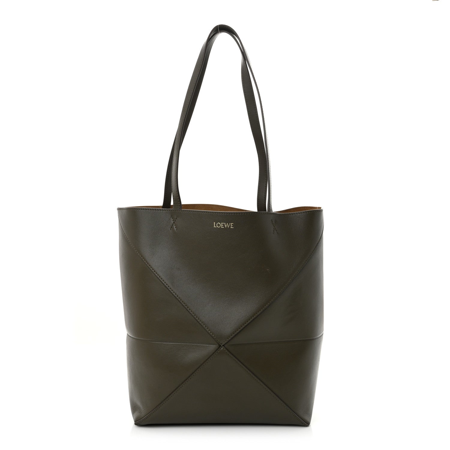 Loewe Shiny Calfskin Medium Puzzle Fold Tote Umber 1 of 10