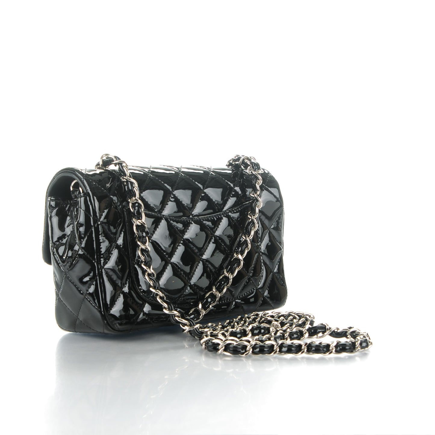 Patent Calfskin Quilted Mini Rectangular Flap Black