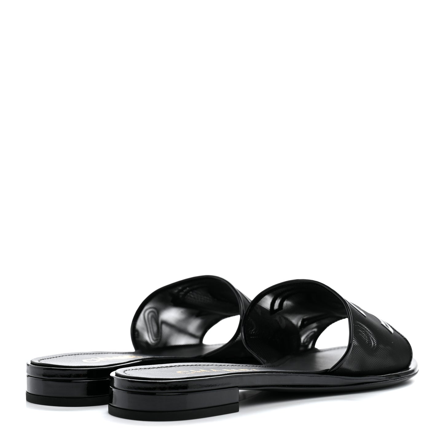 Mesh Patent Calfskin CC Mules 38.5 Black