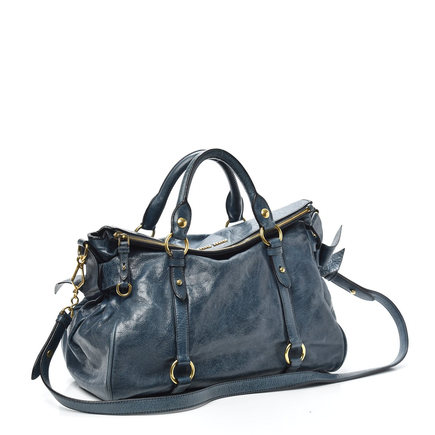 Vitello Lux Medium Bow Bag Bluette