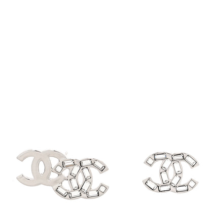 Chanel Baguette Crystal Double CC Earrings Silver 1 of 4