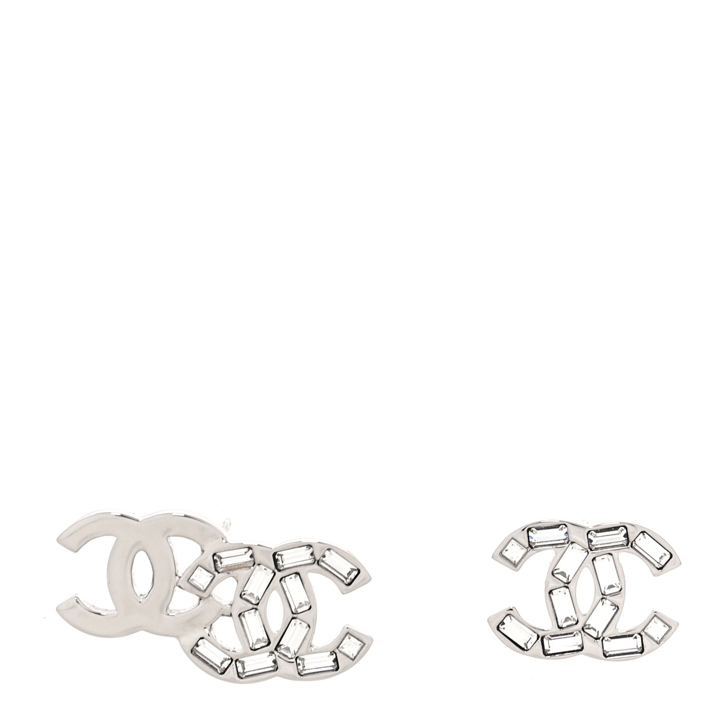 Baguette Crystal Double CC Earrings Silver