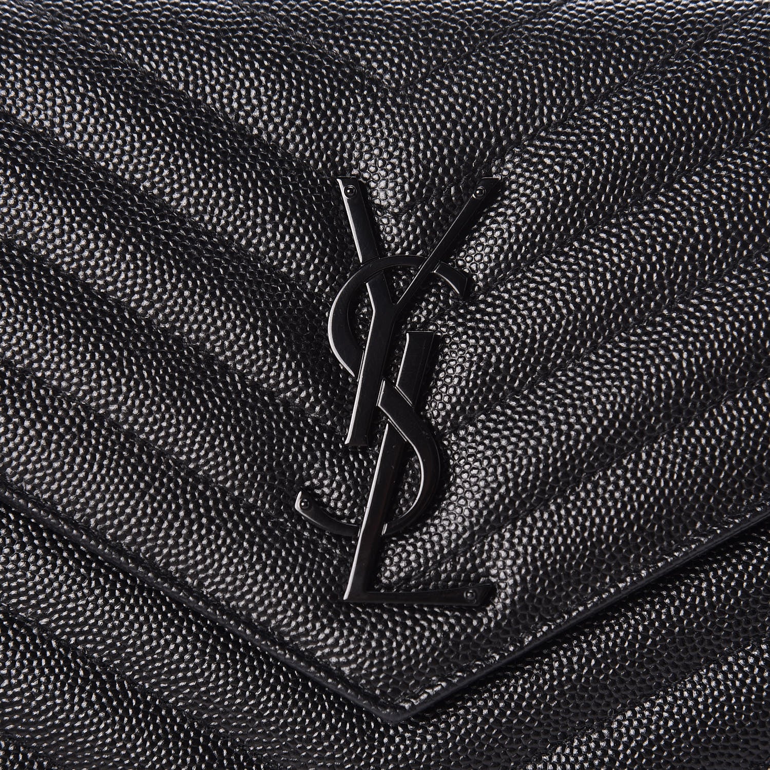 Saint Laurent Grain De Poudre Matelasse Chevron Monogram Chain Wallet Black 9 of 13