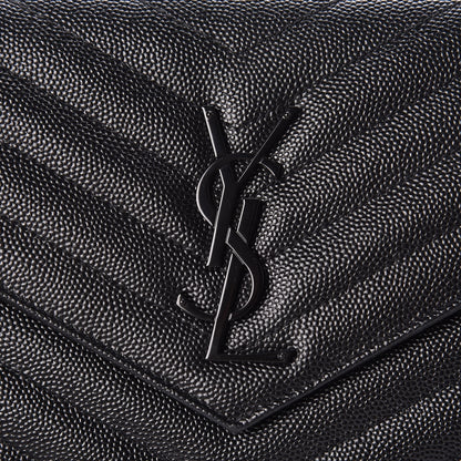 Saint Laurent Grain De Poudre Matelasse Chevron Monogram Chain Wallet Black 9 of 13