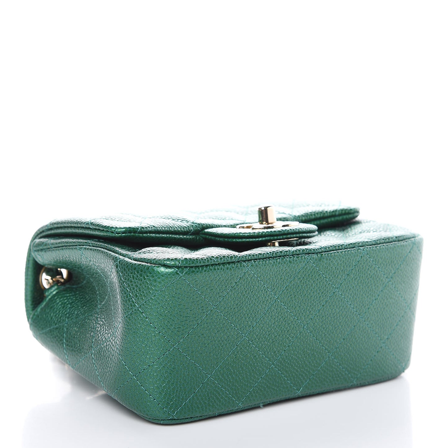 Metallic Caviar Quilted Mini Square Flap Green
