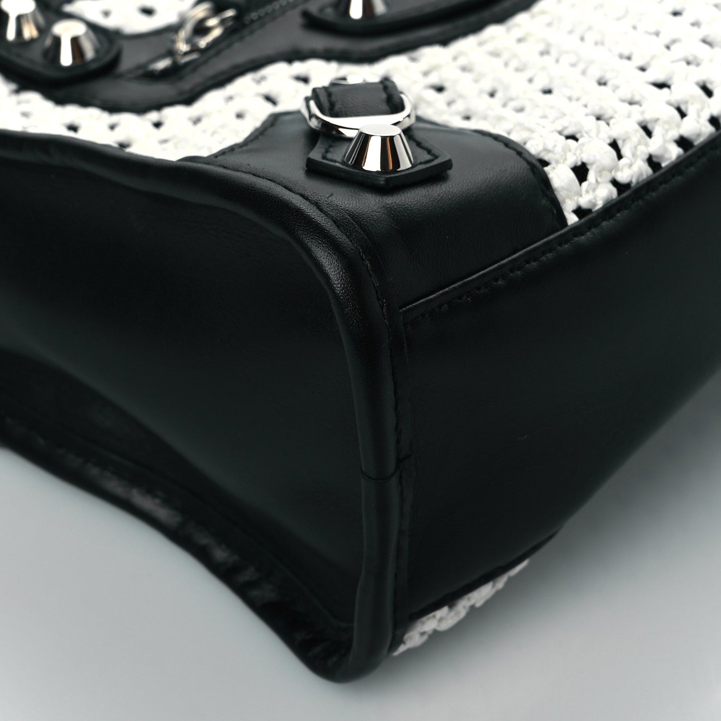 Calfskin Woven Nylon Mesh Classic Silver Hardware Mini City Black White