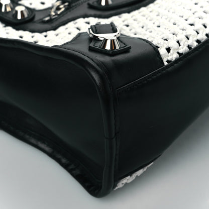 Balenciaga Calfskin Woven Nylon Mesh Classic Silver Hardware Mini City Black White 9 of 10
