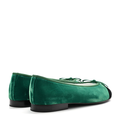 Chanel Velvet Cap Toe Ballerina Flats 38 Green Black 4 of 9