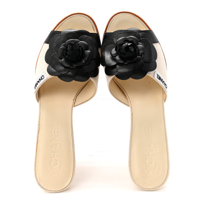 Chanel Canvas Camellia Wedge Sandals 38 Off White 2 of 9
