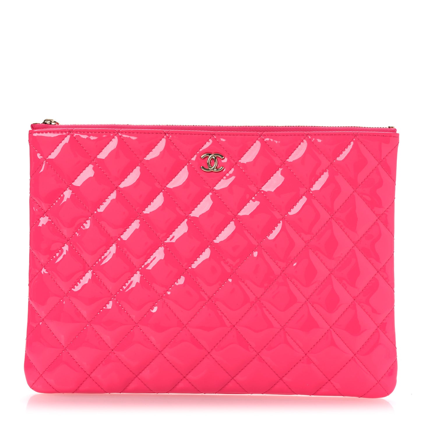 Patent Calfskin Quilted Medium Cosmetic Case Pink