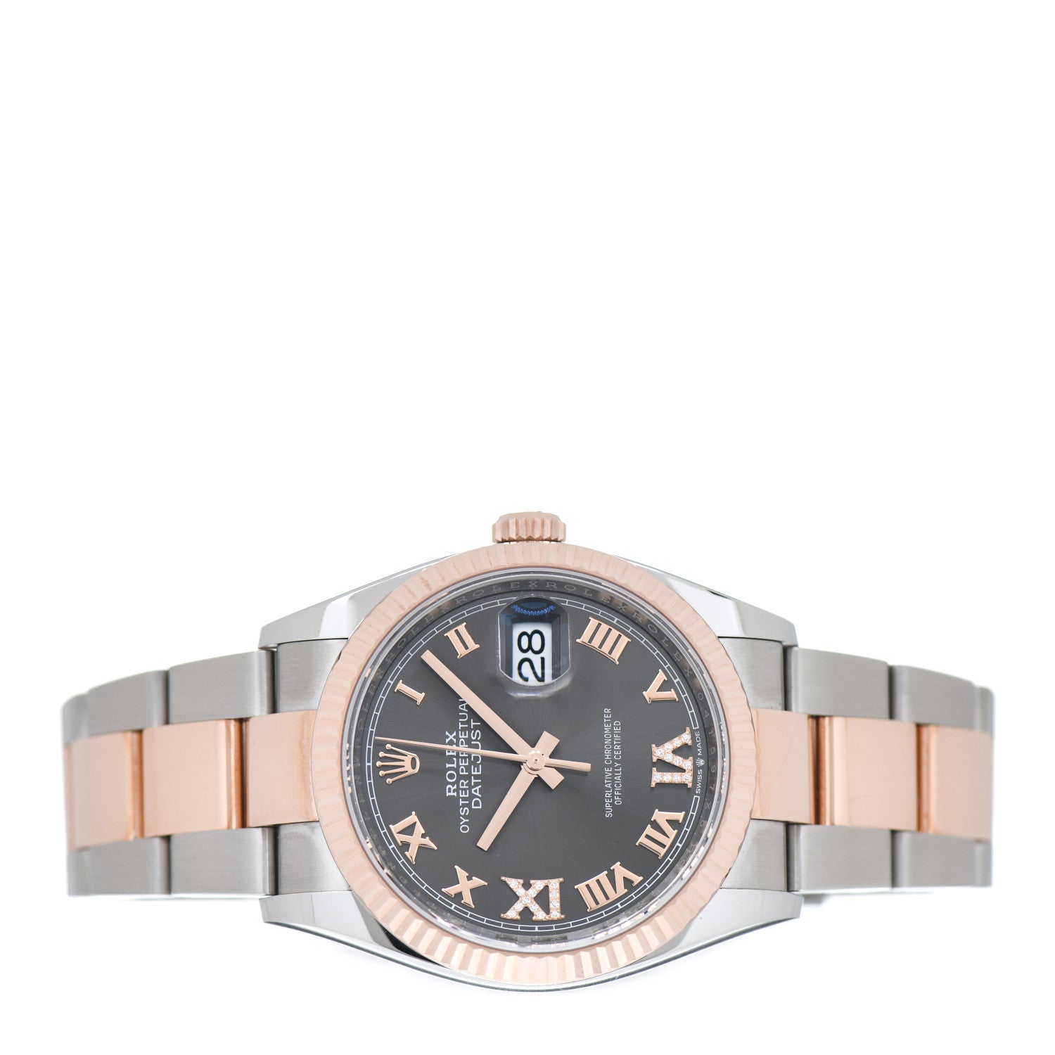 Rolex Stainless Steel 18K Everose Gold Diamond 36mm Oyster Perpetual Datejust Watch Slate Roman 126231 2 of 5