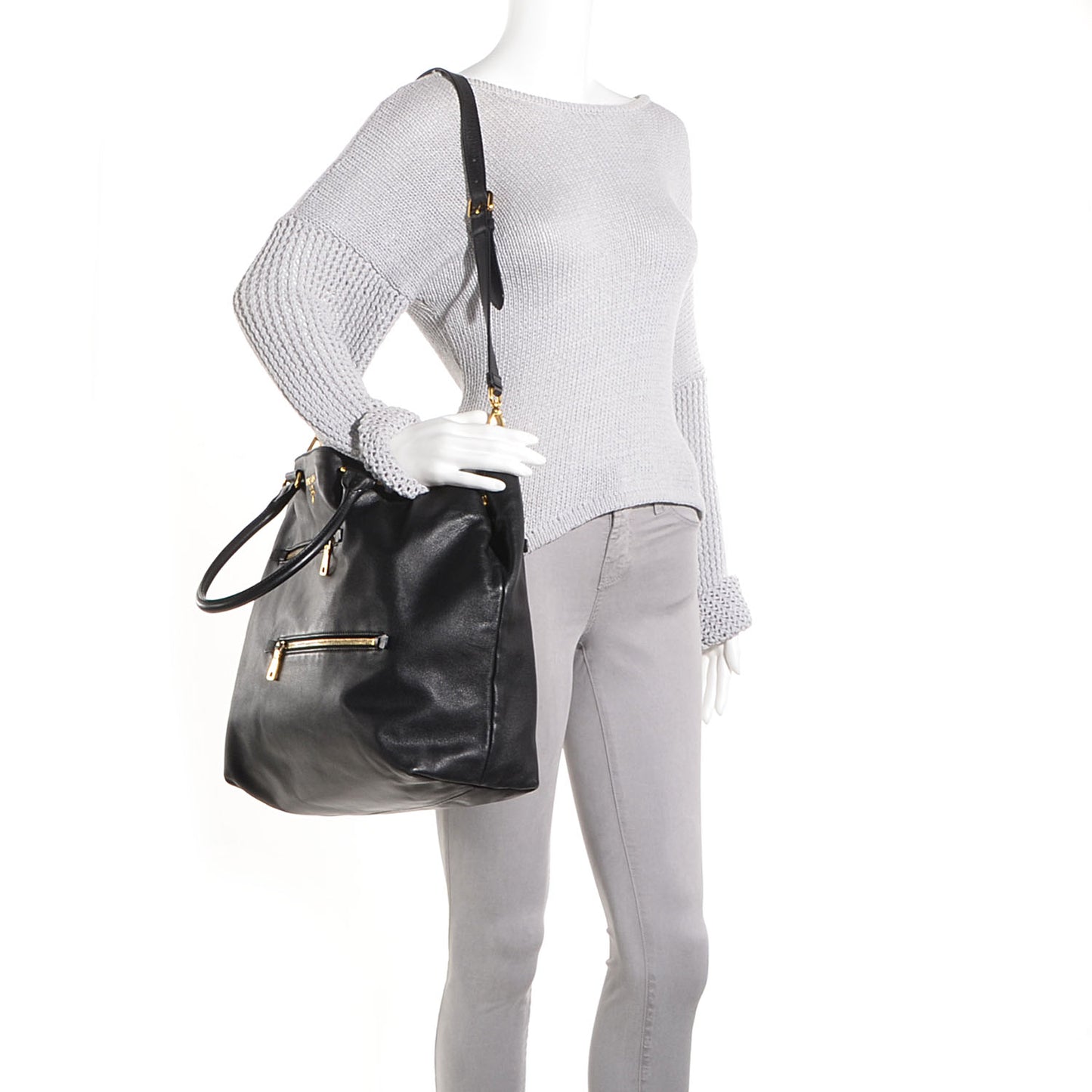 Soft Calf Zipper Detail Tote Nero Black