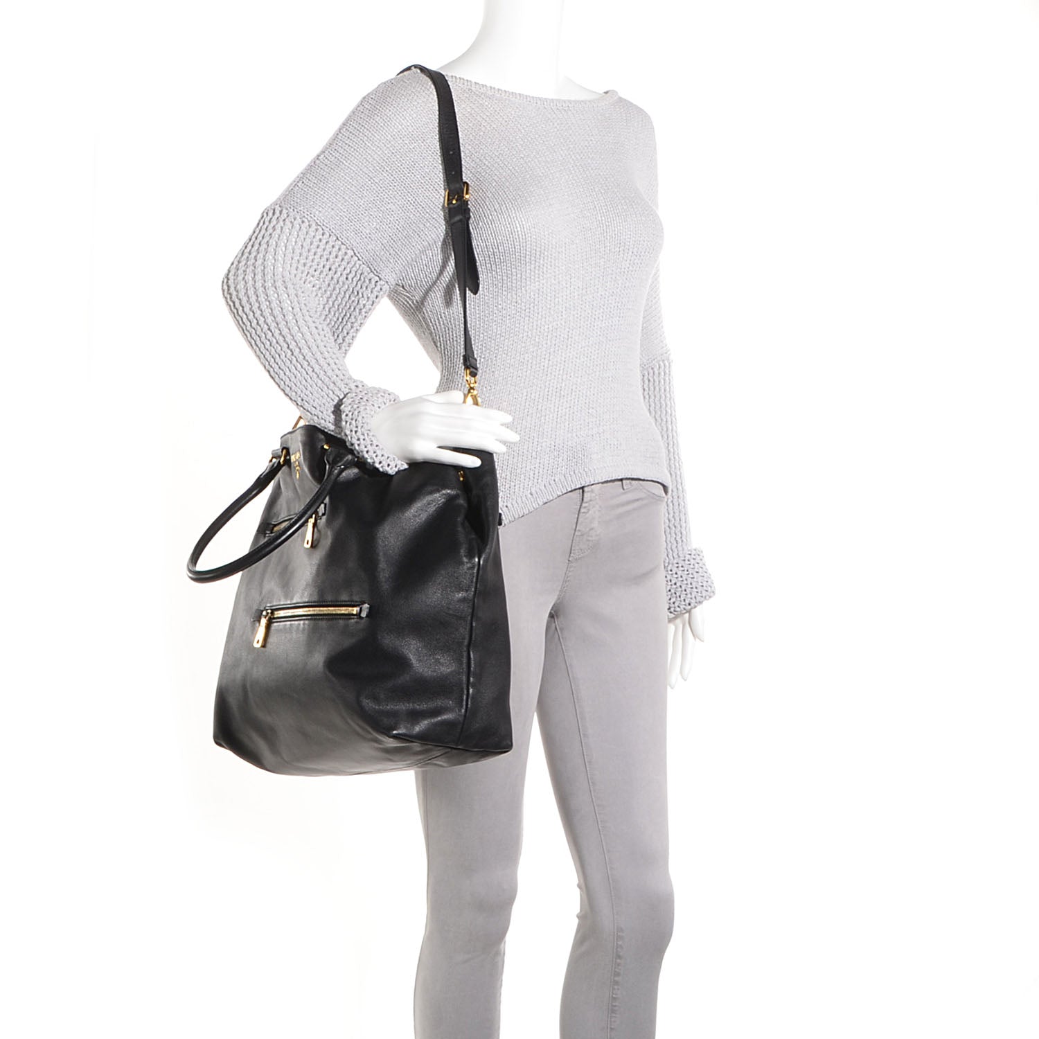 Prada Soft Calf Zipper Detail Tote Nero Black 2 of 11