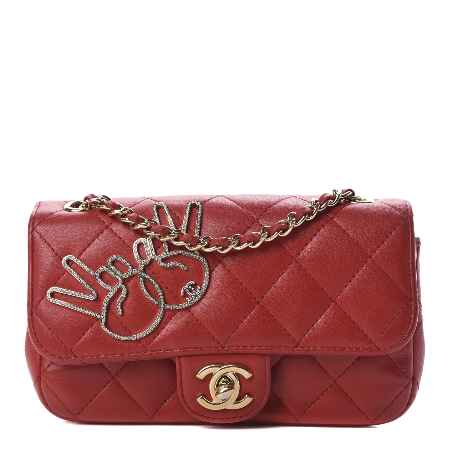 Lambskin Quilted Extra Mini V For Victory Flap Red