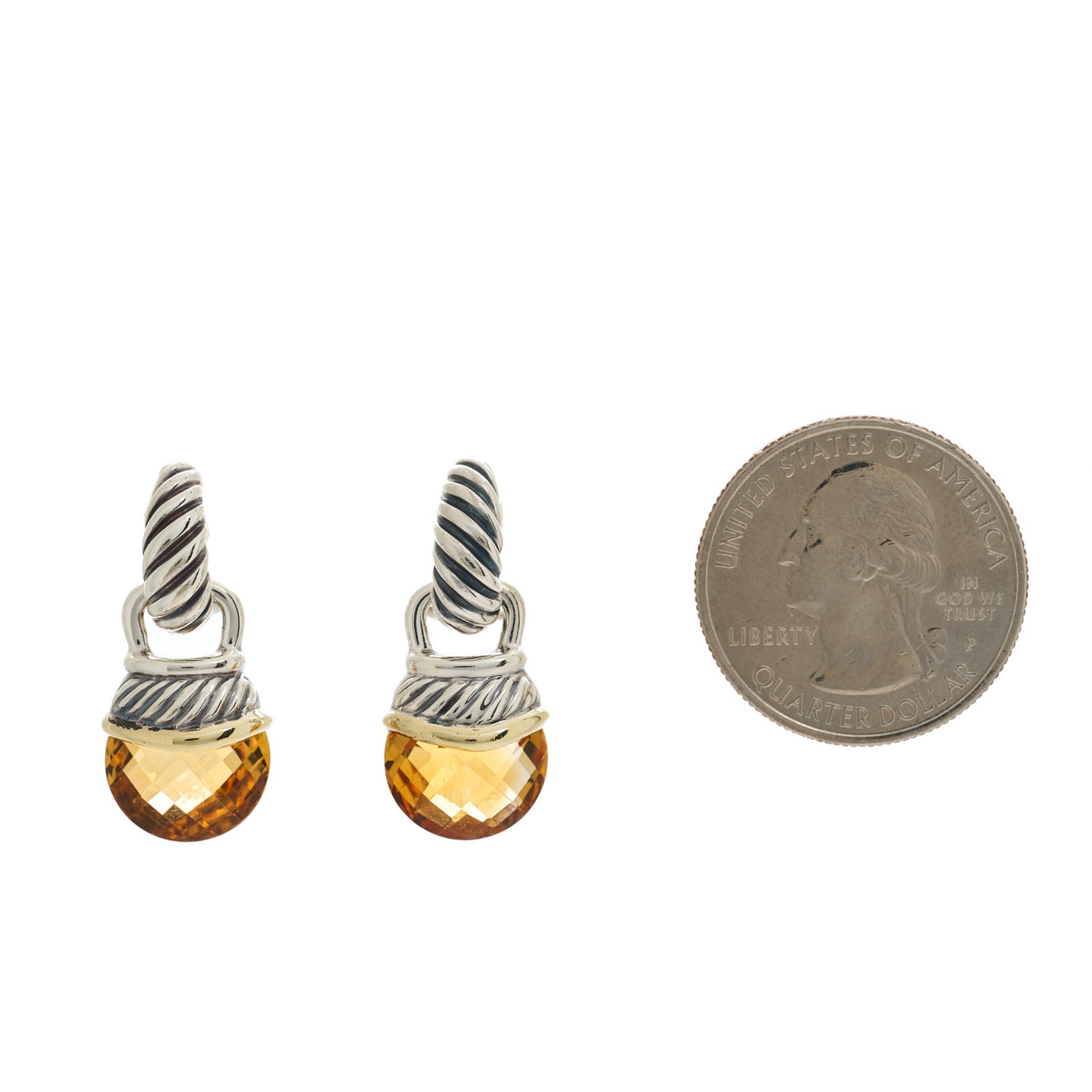 Sterling Silver 14K Yellow Gold Citrine Acorn Earrings