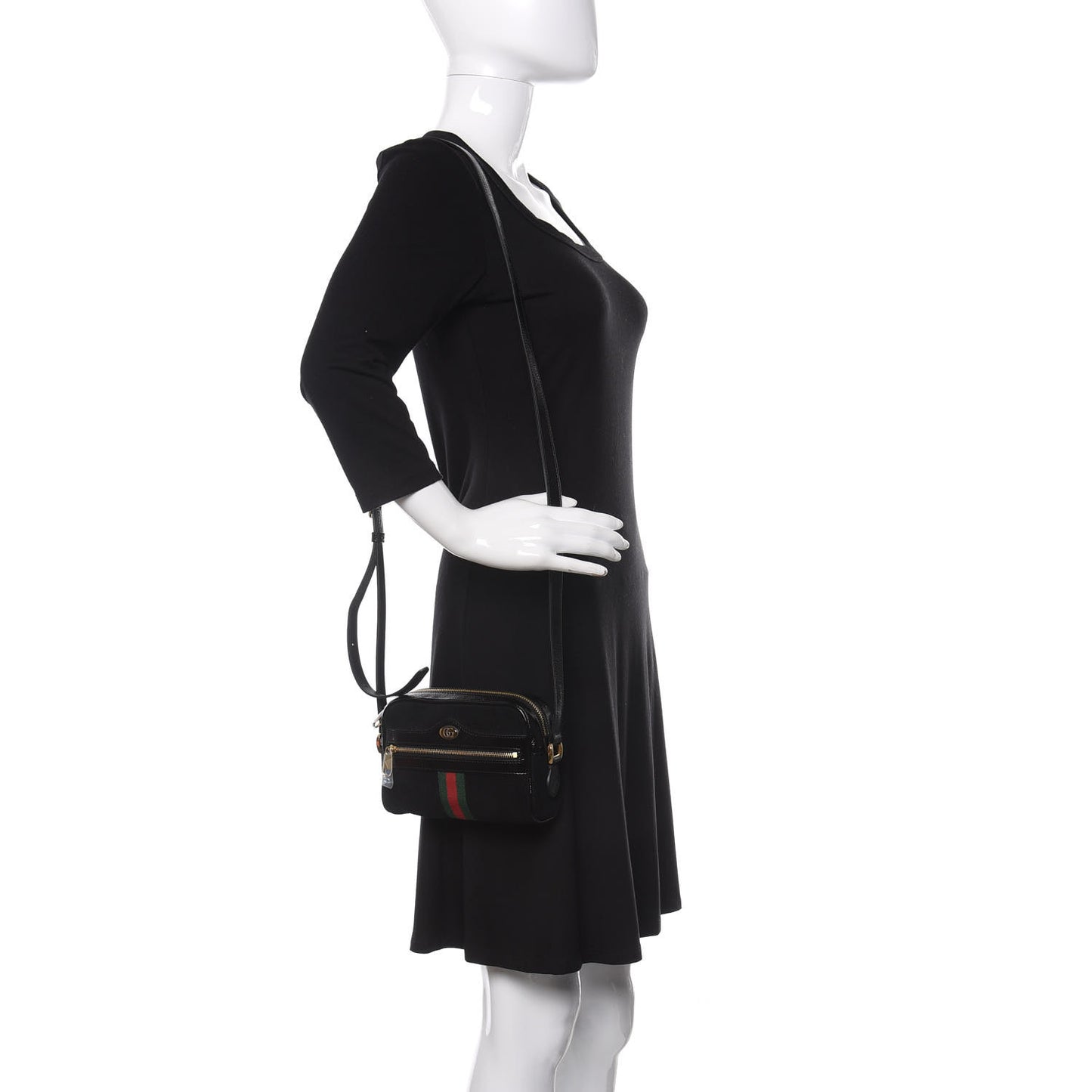 Suede Patent Web Mini Ophidia Shoulder Bag Black