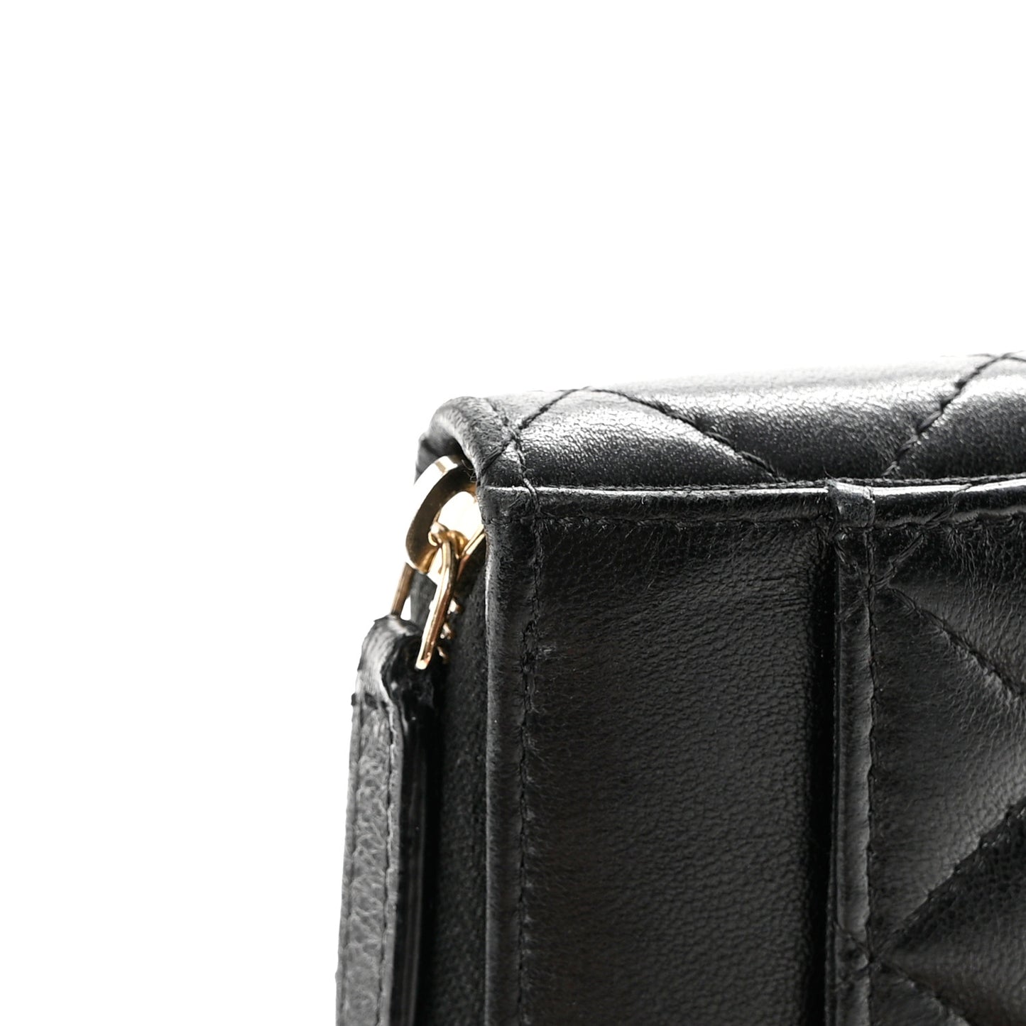 Lambskin Quilted Zip Card Holder Black