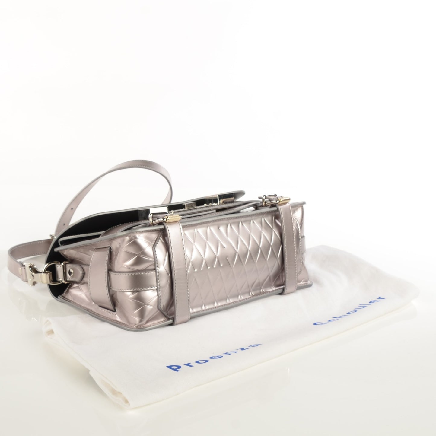 Diamond Embossed Patent PS11 Classic Shoulder Bag Silver