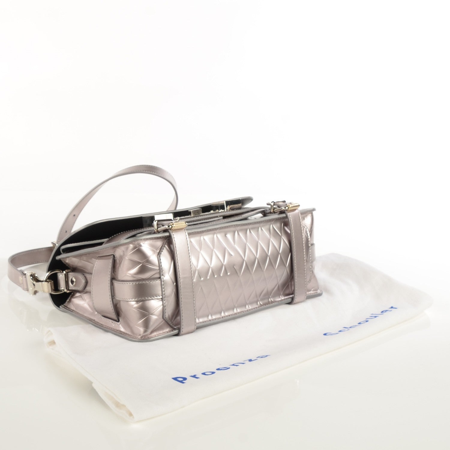 Proenza Schouler Diamond Embossed Patent PS11 Classic Shoulder Bag Silver 4 of 9
