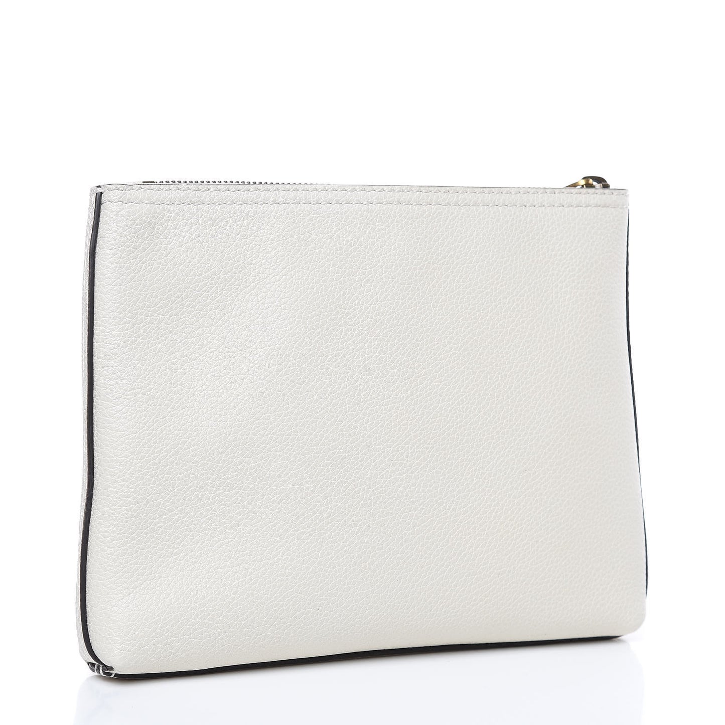 Pebbled Calfskin Medium Logo Portfolio Clutch White