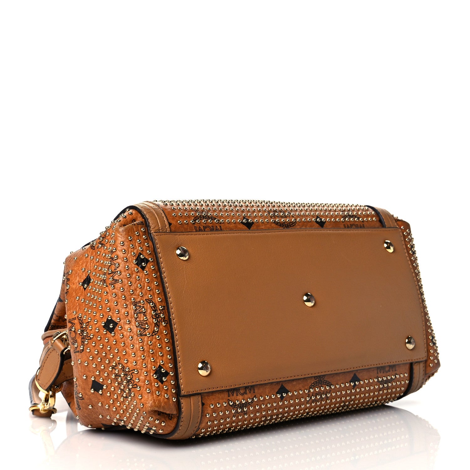 MCM Visetos Studded Boston Satchel Cognac 4 of 10