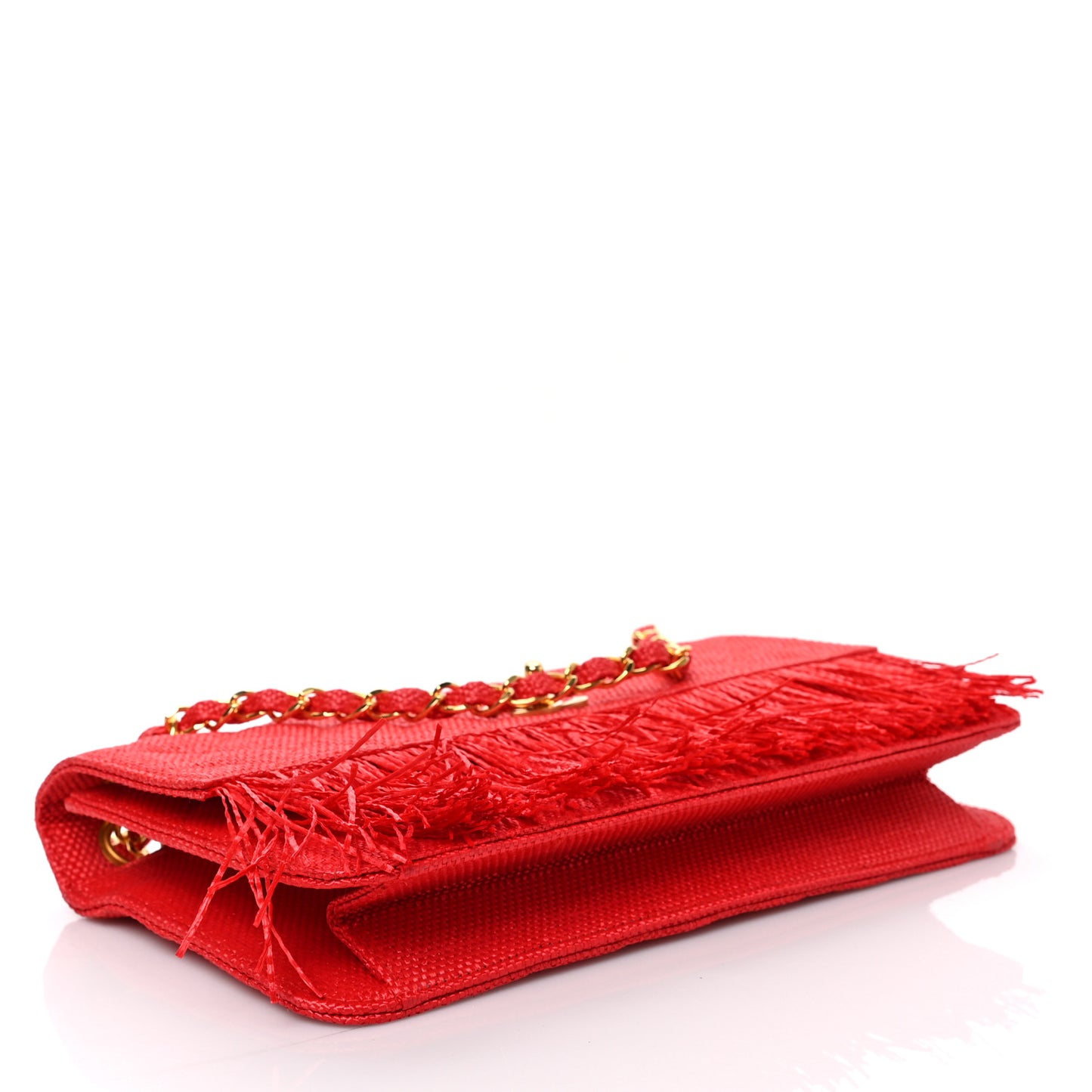 Woven Raffia Quilted CC Fringe Flap Red