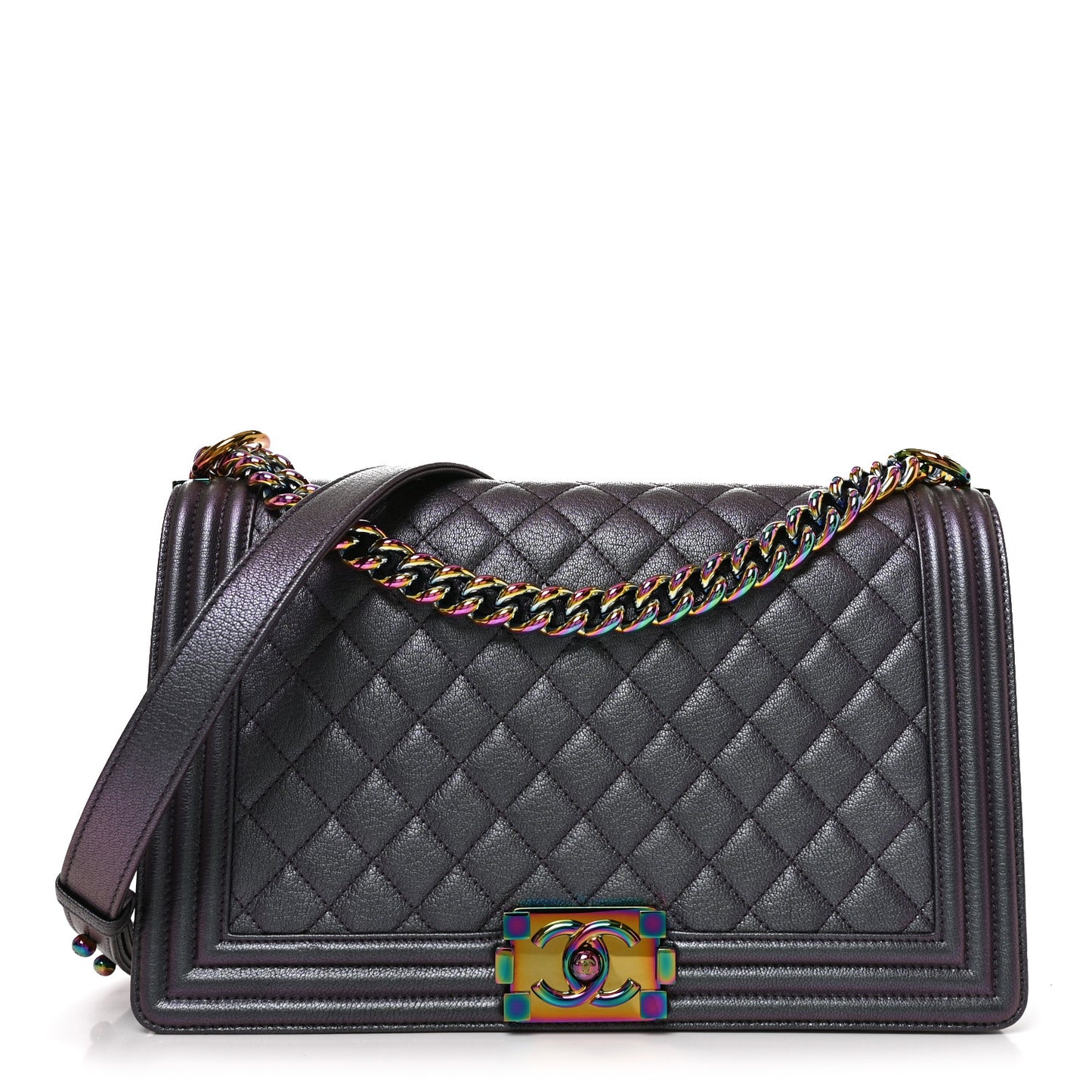 Iridescent Goatskin Quilted New Medium Boy Flap Purple