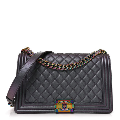 Chanel Iridescent Goatskin Quilted New Medium Boy Flap Purple 1 of 10